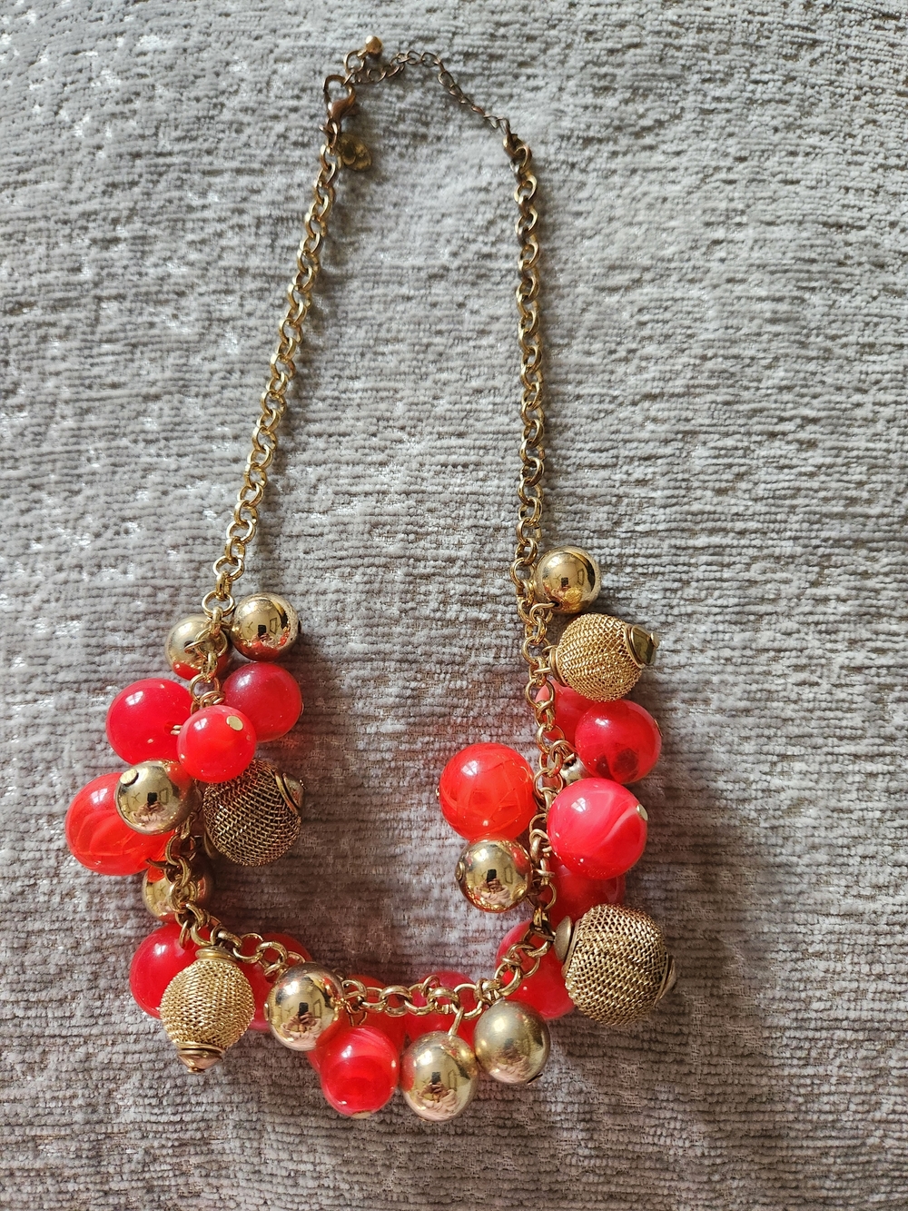 Gold Chain Necklace with Red Bead & Gold Accent Balls